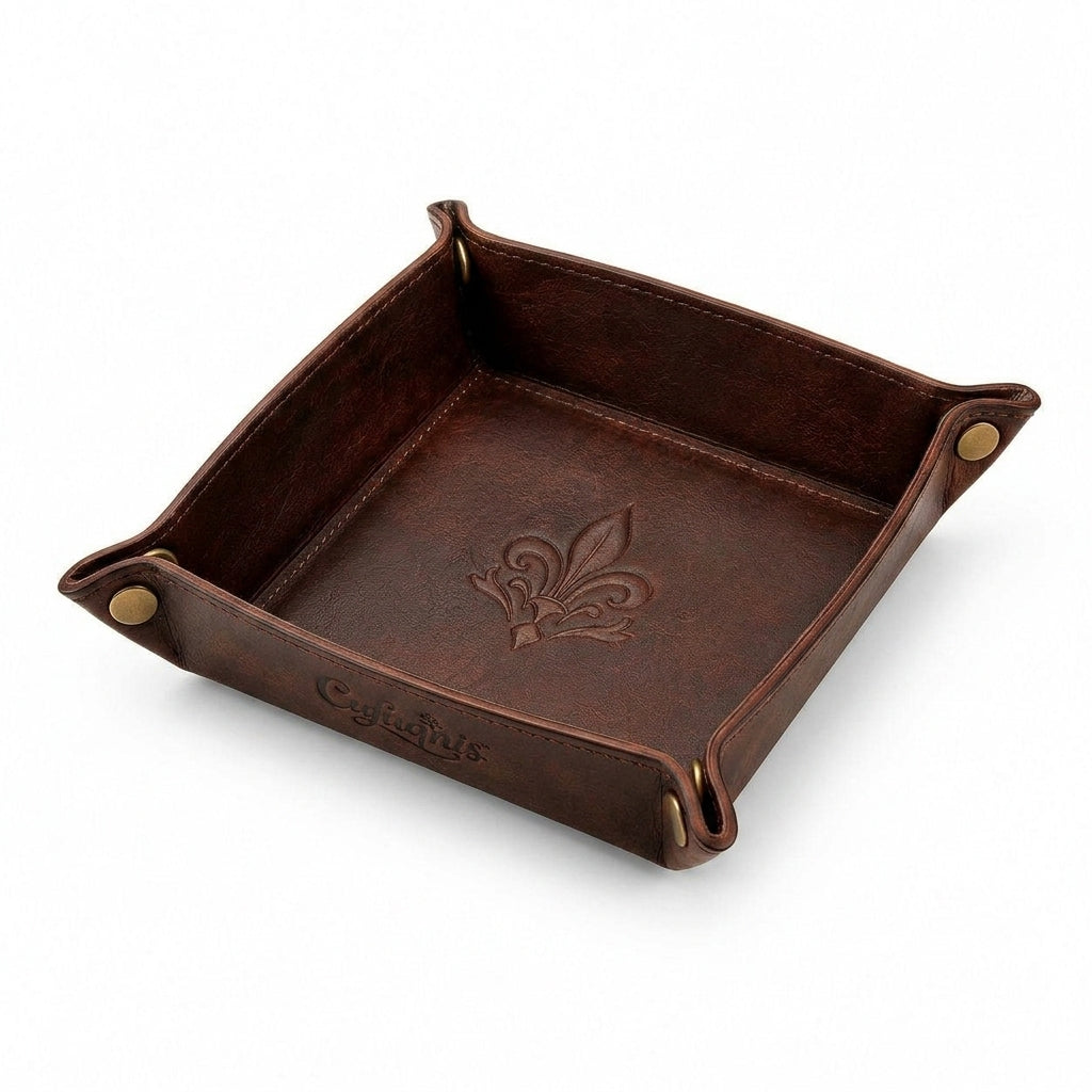 Cufuqnis™ Heritage Leather Catchall Tray – Hand-Finished Vintage Desk Organizer & Valet Tray