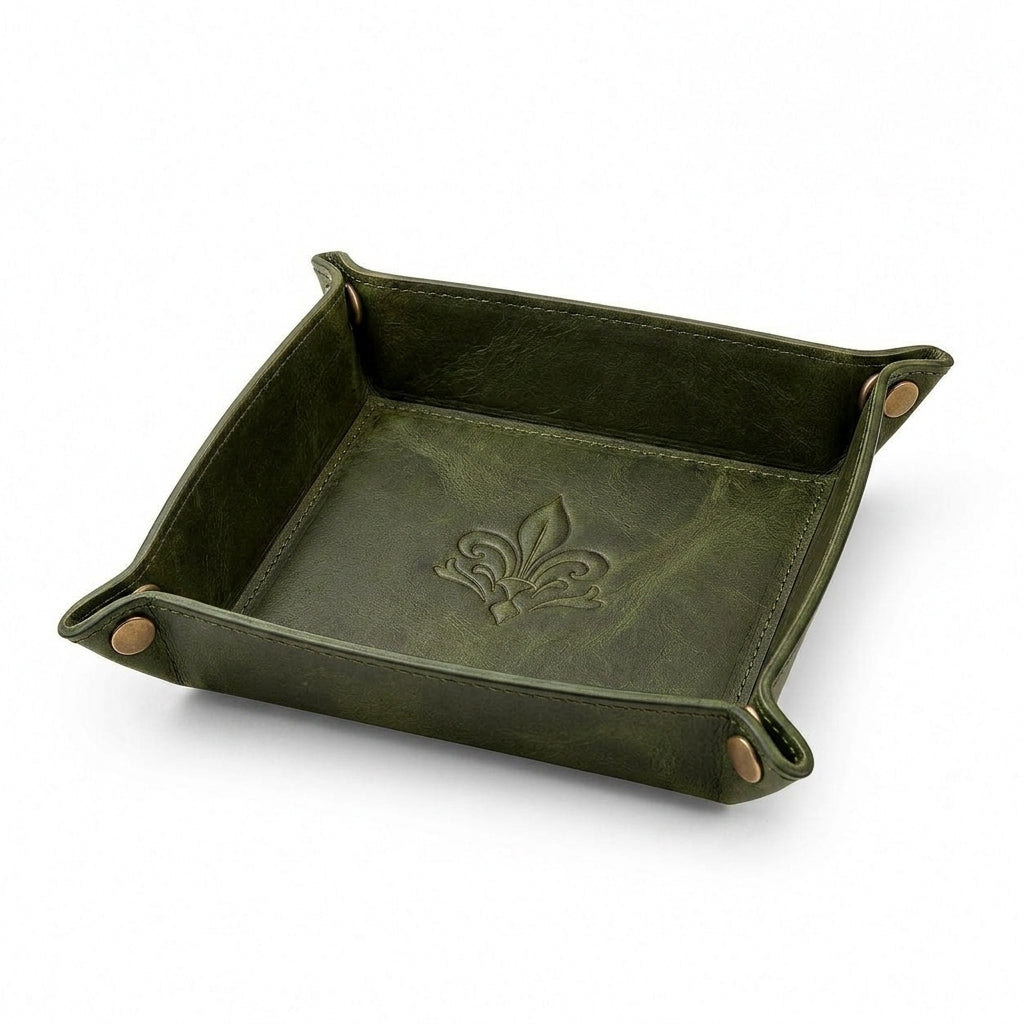 Cufuqnis™ Heritage Leather Catchall Tray – Hand-Finished Vintage Desk Organizer & Valet Tray