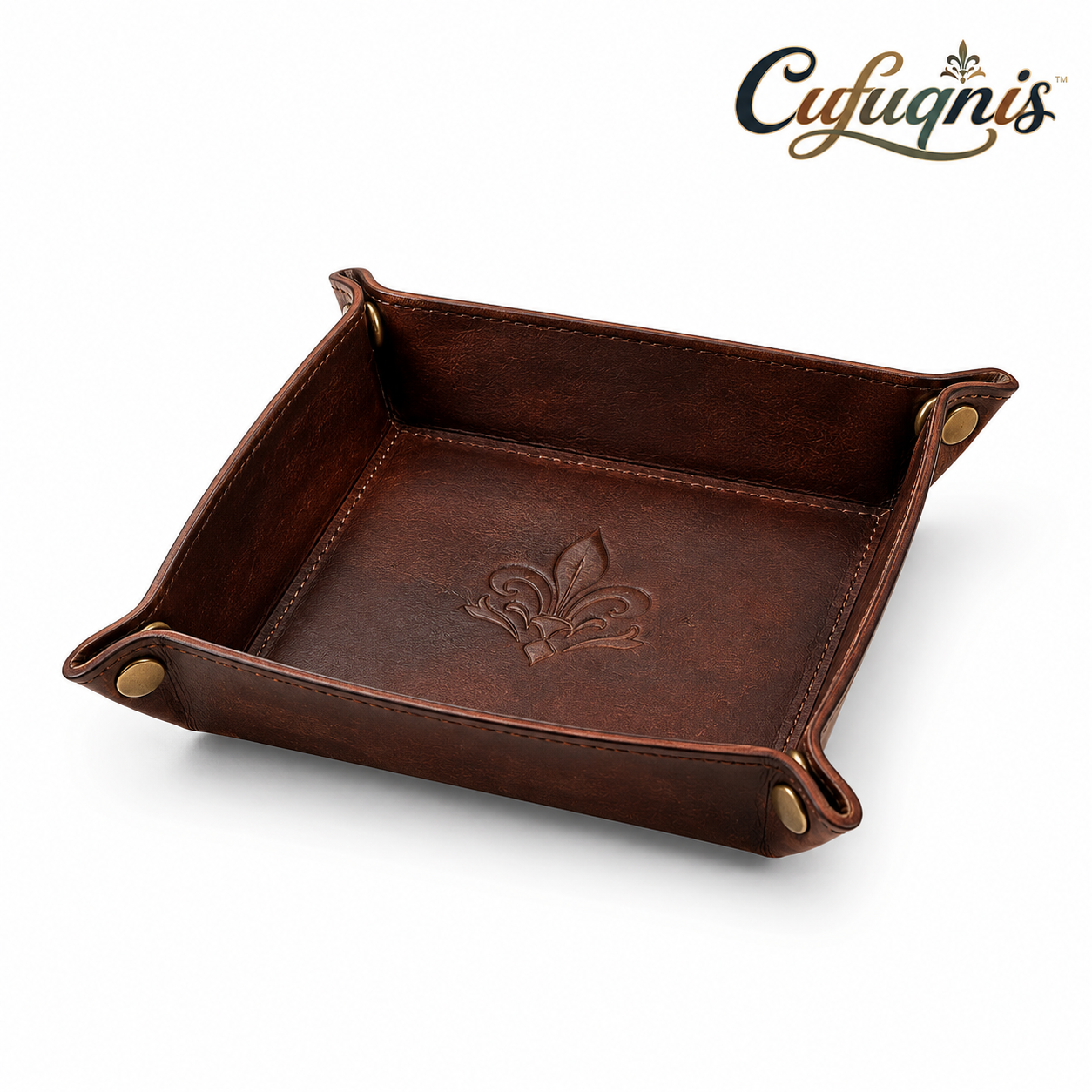 Cufuqnis™ Heritage Leather Catchall Tray – Hand-Finished Vintage Desk Organizer & Valet Tray