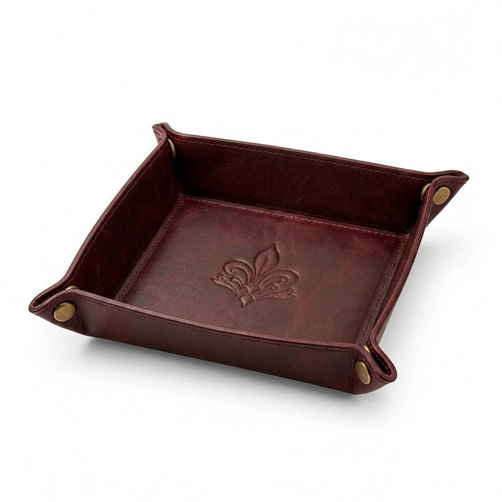 Cufuqnis™ Heritage Leather Catchall Tray – Hand-Finished Vintage Desk Organizer & Valet Tray