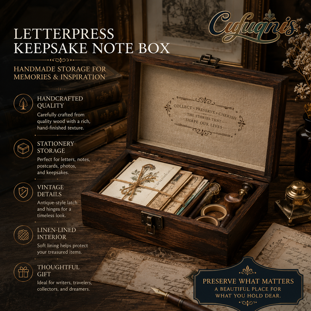 Cufuqnis™ Letterpress Keepsake Note Box – Handmade Vintage Stationery Storage Case