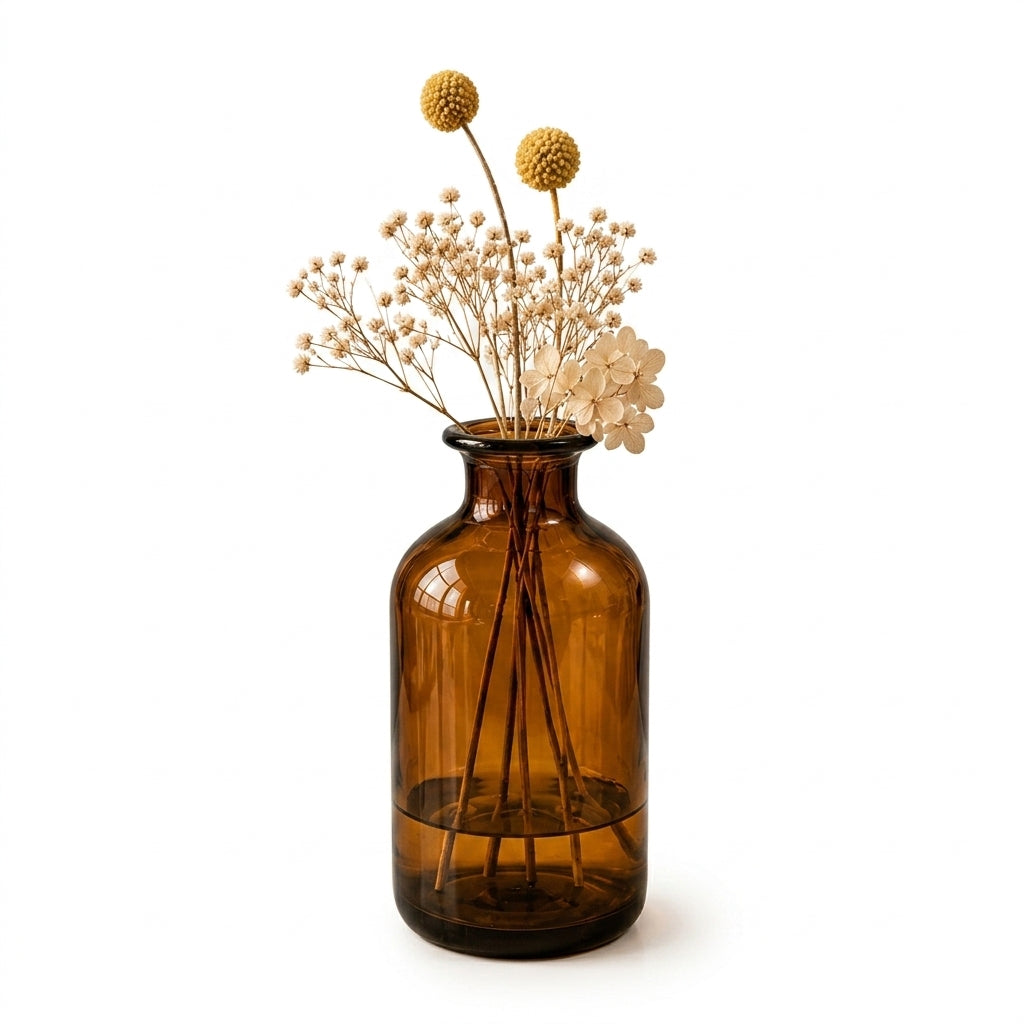 Cufuqnis™ Apothecary Amber Glass Vase – Hand-Finished Vintage Bud Vase & Botanical Vessel