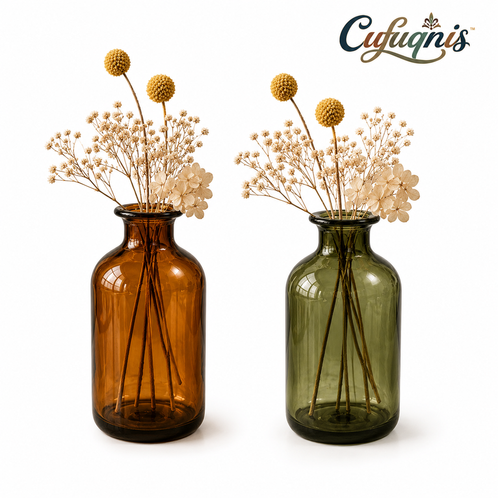 Cufuqnis™ Apothecary Amber Glass Vase – Hand-Finished Vintage Bud Vase & Botanical Vessel