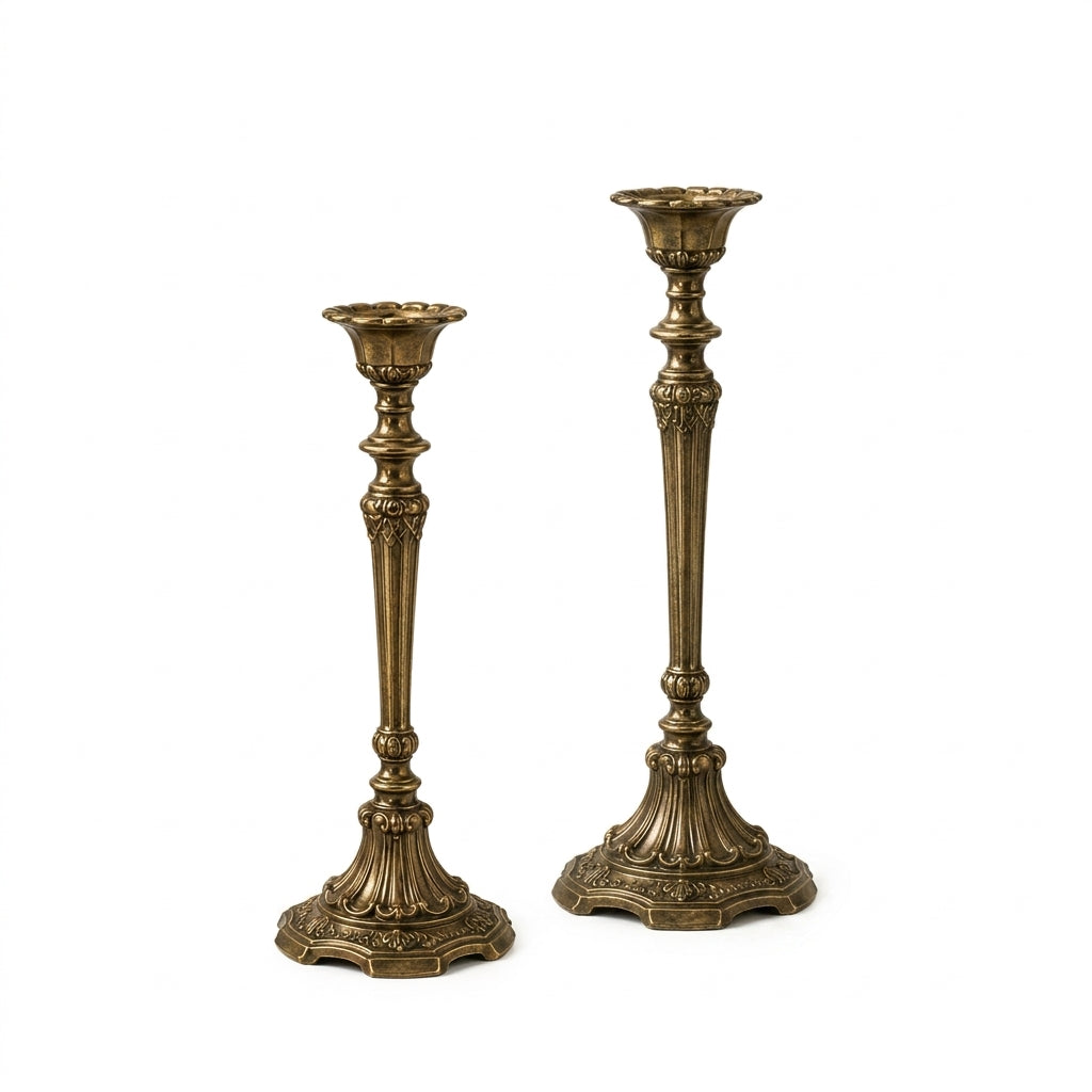 Cufuqnis™ Old Manor Taper Candle Holders – Hand-Finished Antique Brass Style Set of 2