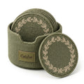 Cufuqnis™ Loom & Laurel Coaster Set – Handmade Woven Linen Drink Coasters with Storage Sleeve