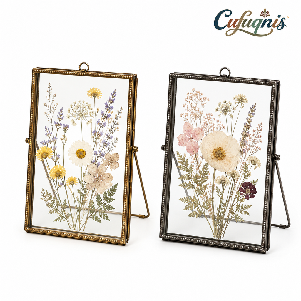 Cufuqnis™ Botanist's Pressed Flower Frame – Handmade Double-Glass Vintage Display Frame