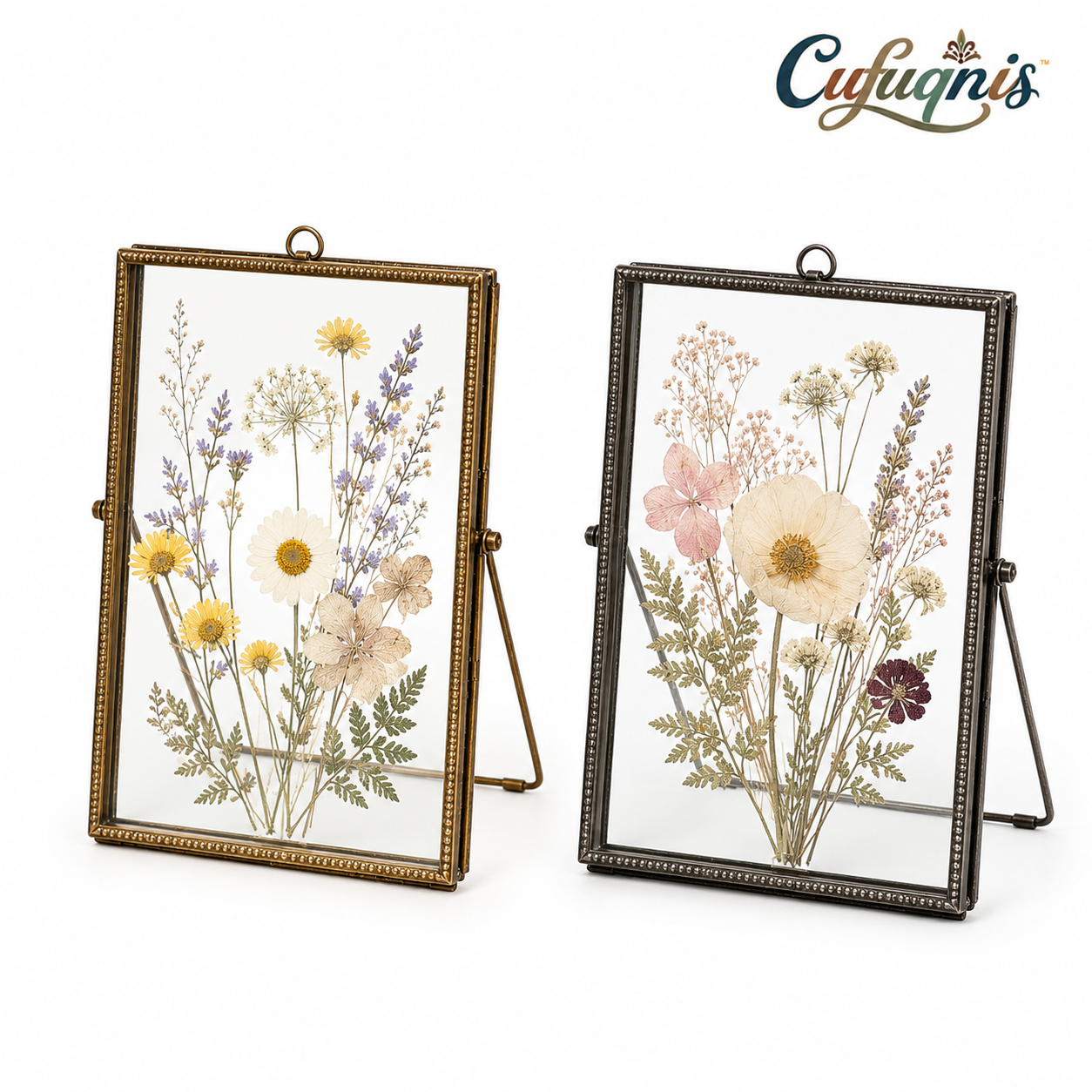 Cufuqnis™ Botanist's Pressed Flower Frame – Handmade Double-Glass Vintage Display Frame